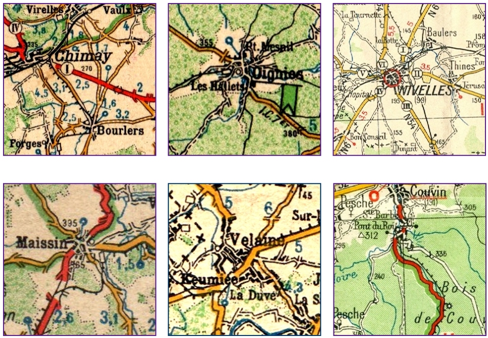 La region de Florennes en 1939 sur une carte routiere
